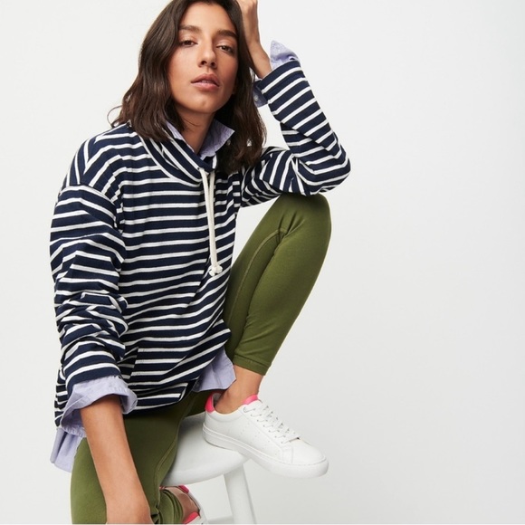 J. Crew Sweaters - J. Crew Striped Drawstring Funnel Neck Pullover Sweater Size: L